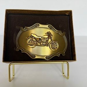 Rare Vintage 1980 Raintree Brass Belt Buckle Gold Overlay Motorcycle NIB